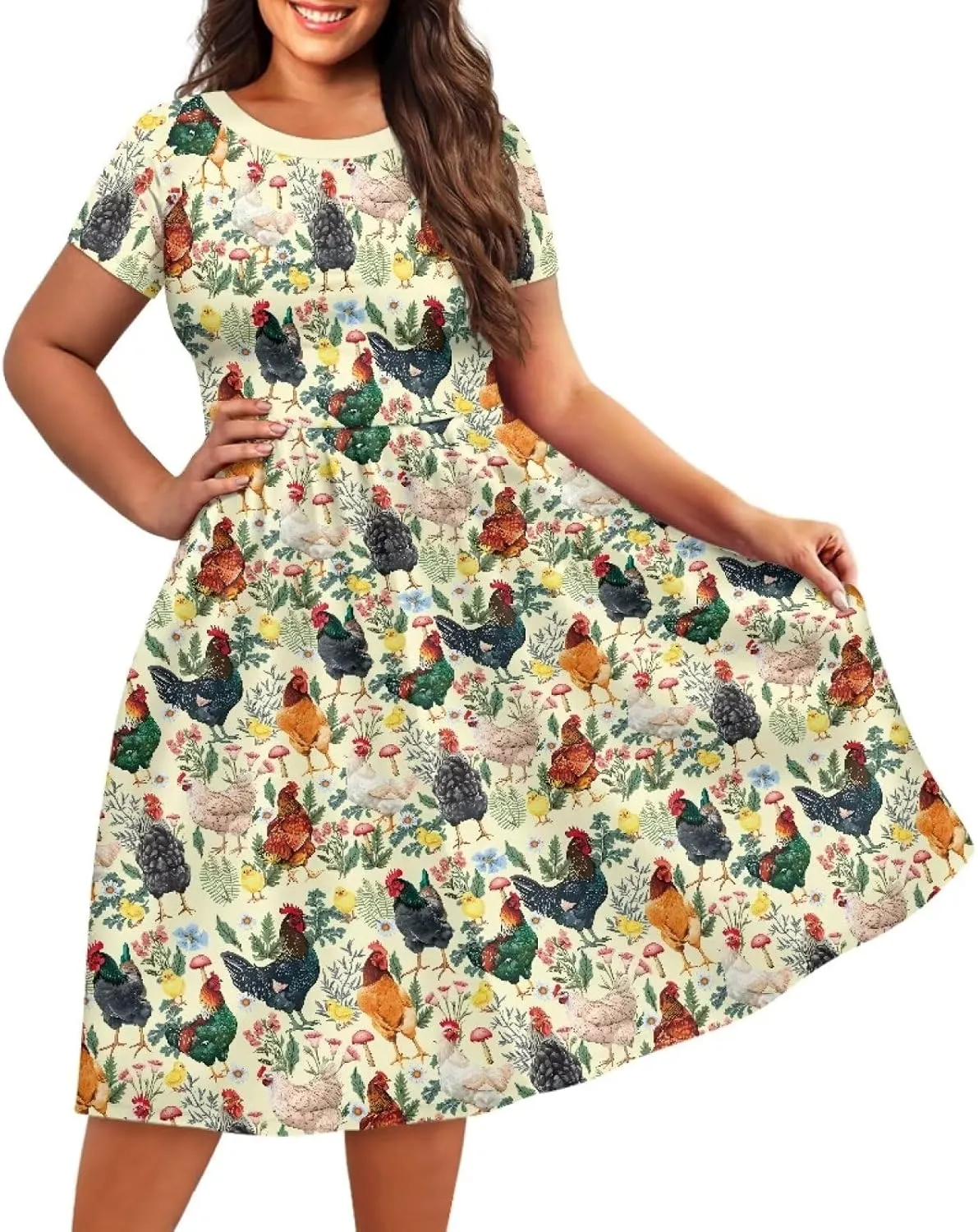 Plus Size Dress for Women Short Sleeve Midi Dress Casual Going Out Dresses XS-4XL