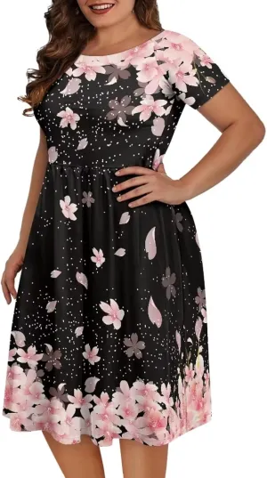 Plus Size Dress for Women Short Sleeve Midi Dress Casual Going Out Dresses XS-4XL