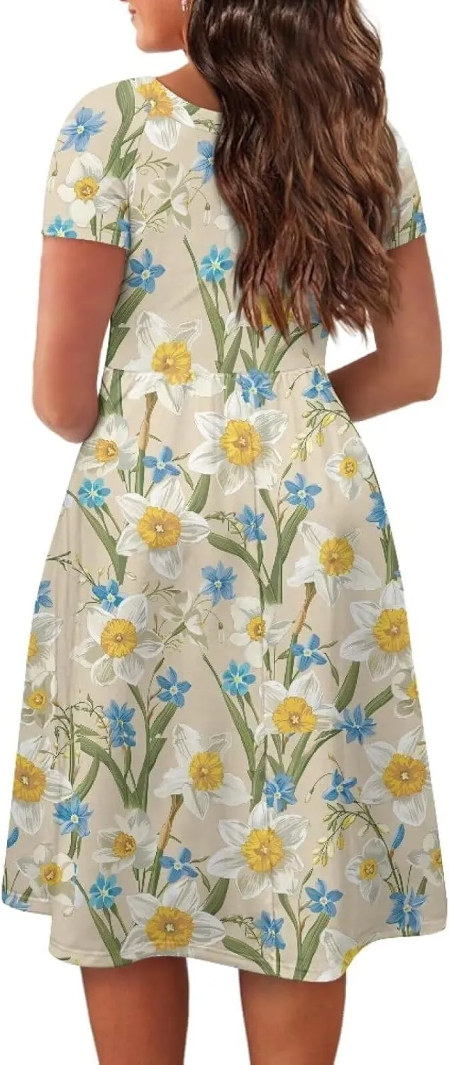 Plus Size Dress for Women Short Sleeve Midi Dress Casual Going Out Dresses XS-4XL