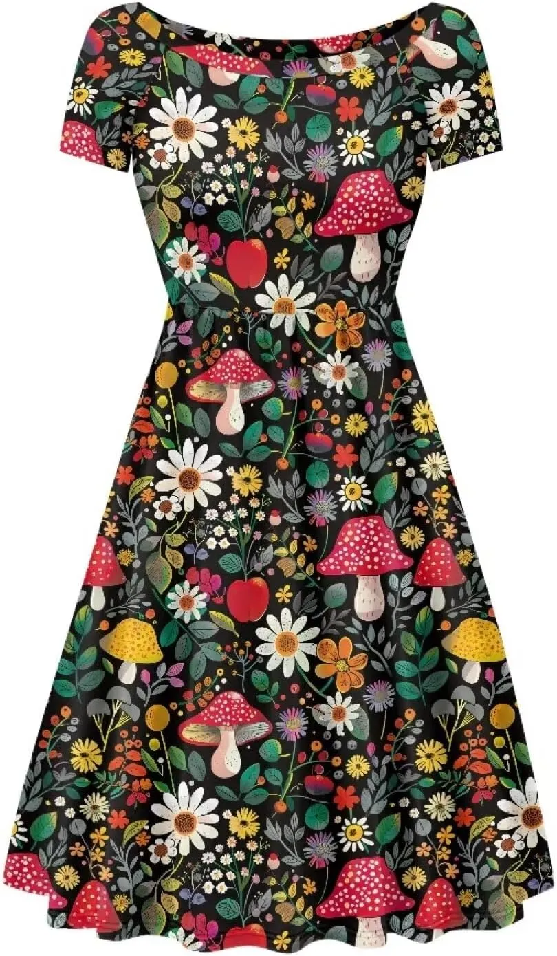 Plus Size Dress for Women Short Sleeve Midi Dress Casual Going Out Dresses XS-4XL