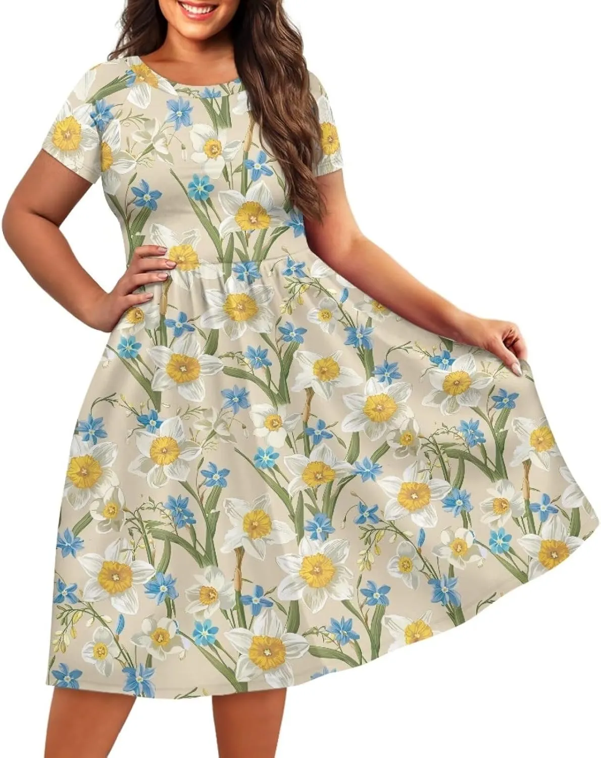 Plus Size Dress for Women Short Sleeve Midi Dress Casual Going Out Dresses XS-4XL