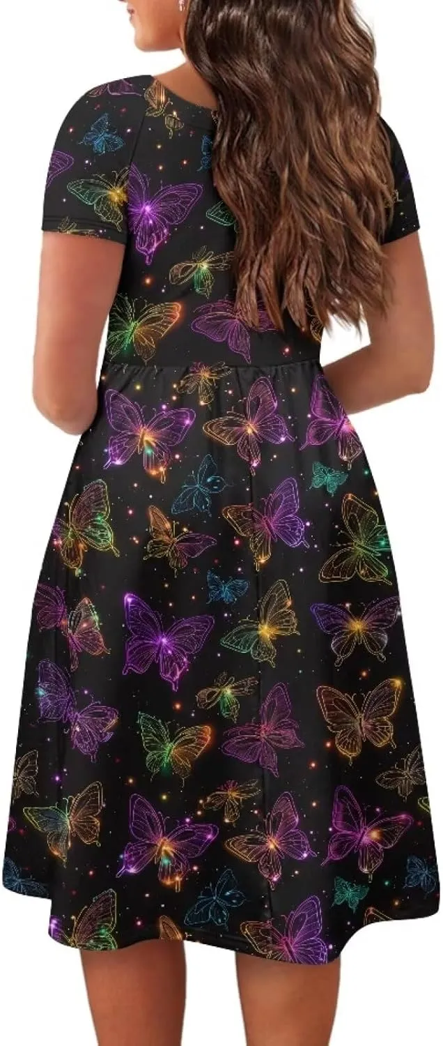 Plus Size Dress for Women Short Sleeve Midi Dress Casual Going Out Dresses XS-4XL