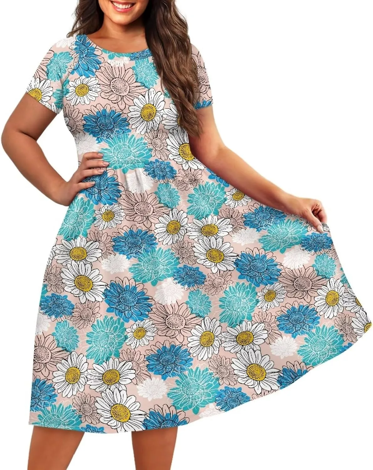 Plus Size Dress for Women Short Sleeve Midi Dress Casual Going Out Dresses XS-4XL
