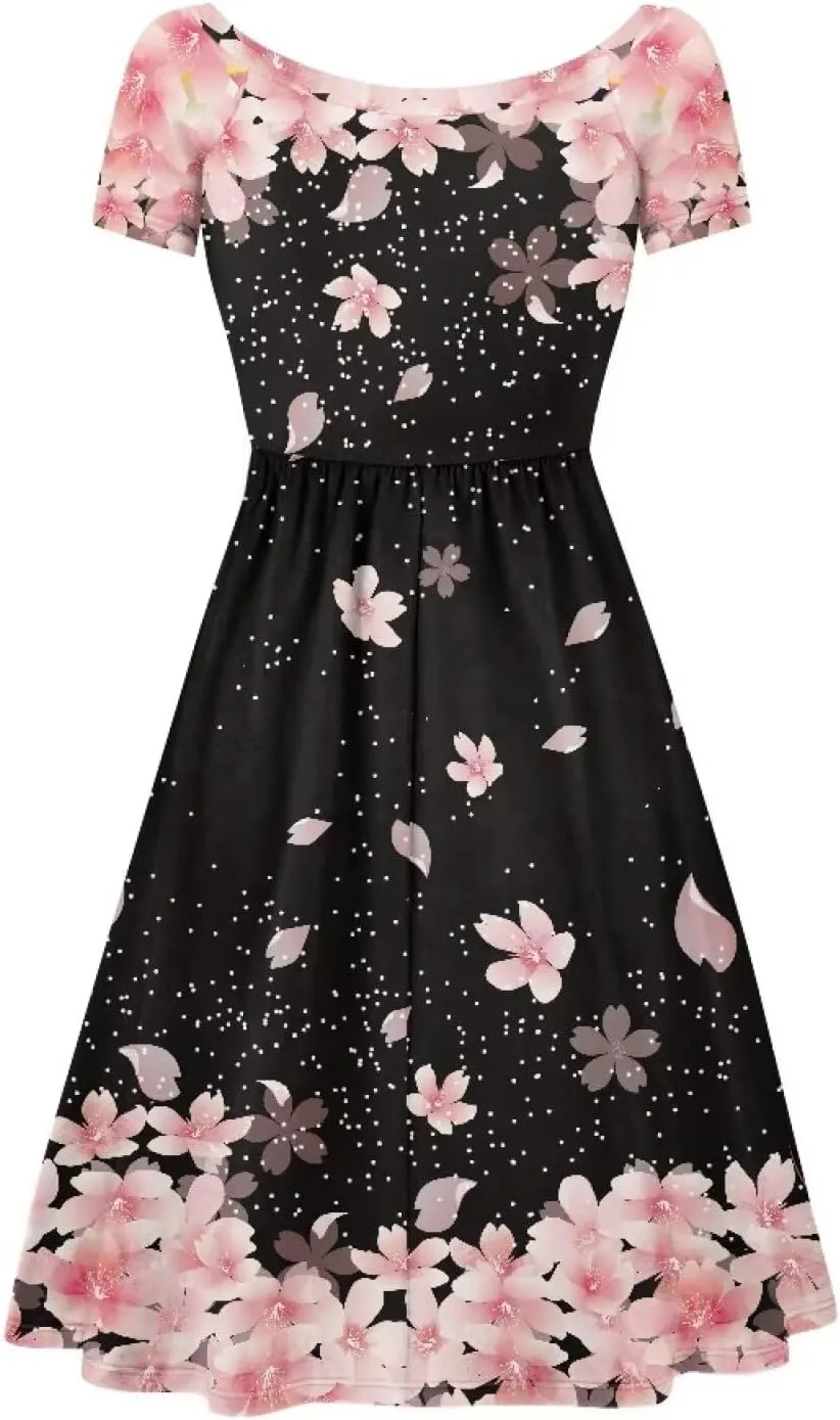 Plus Size Dress for Women Short Sleeve Midi Dress Casual Going Out Dresses XS-4XL