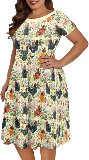 Plus Size Dress for Women Short Sleeve Midi Dress Casual Going Out Dresses XS-4XL