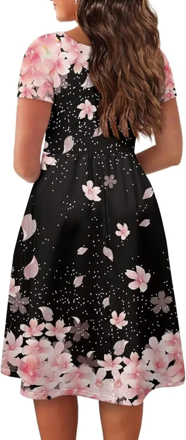 Plus Size Dress for Women Short Sleeve Midi Dress Casual Going Out Dresses XS-4XL