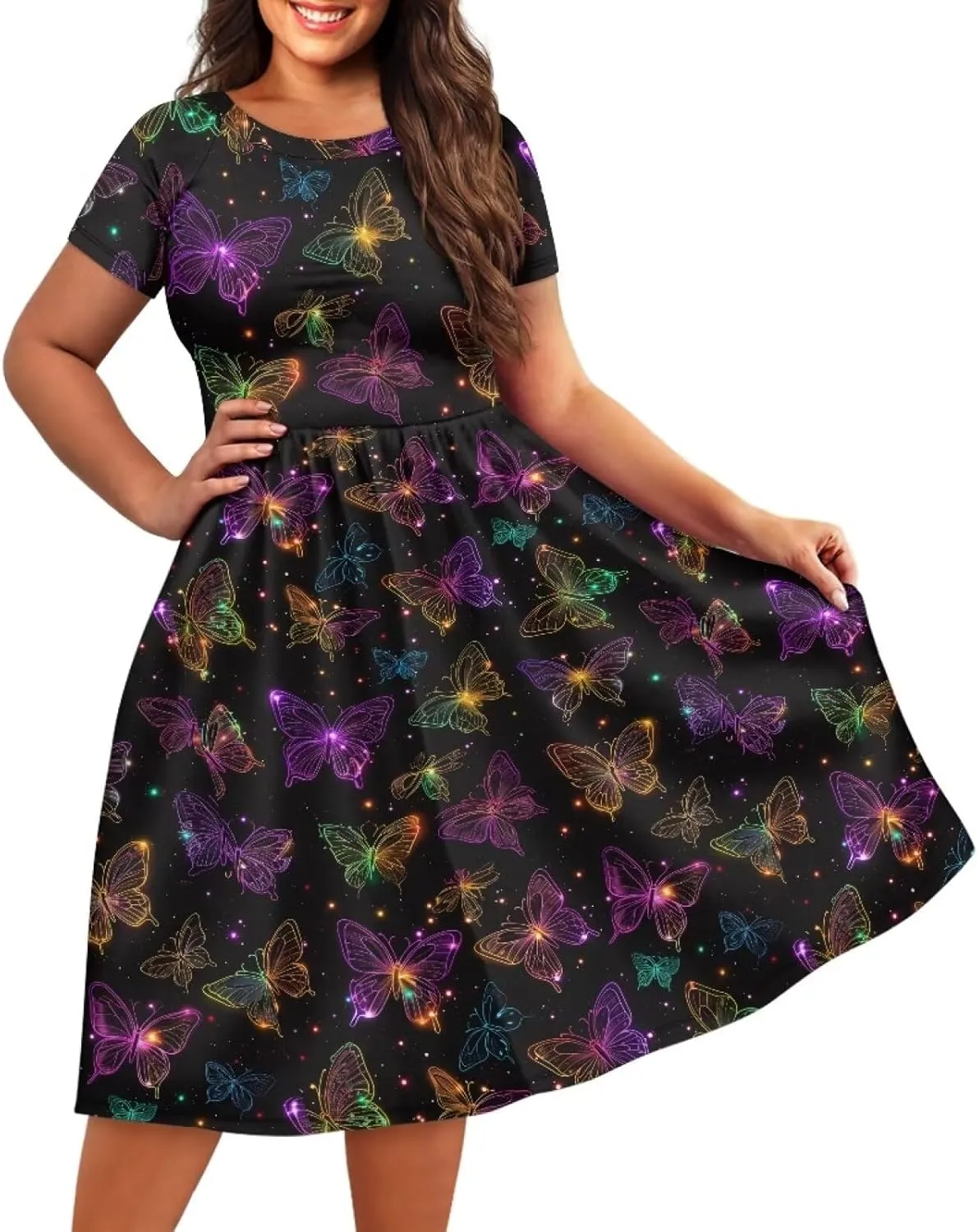 Plus Size Dress for Women Short Sleeve Midi Dress Casual Going Out Dresses XS-4XL
