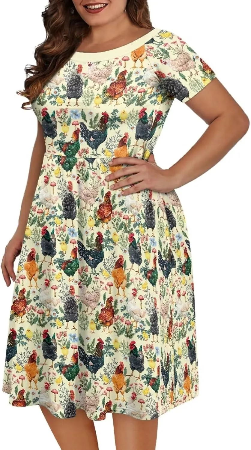 Plus Size Dress for Women Short Sleeve Midi Dress Casual Going Out Dresses XS-4XL