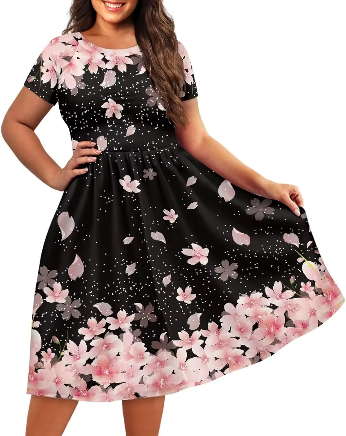 Plus Size Dress for Women Short Sleeve Midi Dress Casual Going Out Dresses XS-4XL