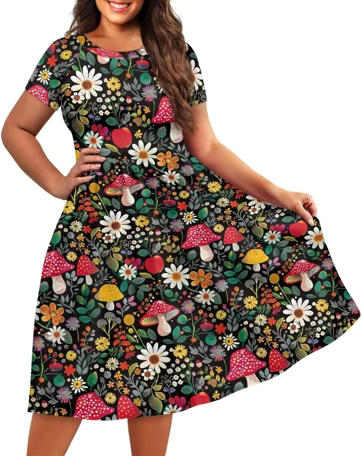 Plus Size Dress for Women Short Sleeve Midi Dress Casual Going Out Dresses XS-4XL