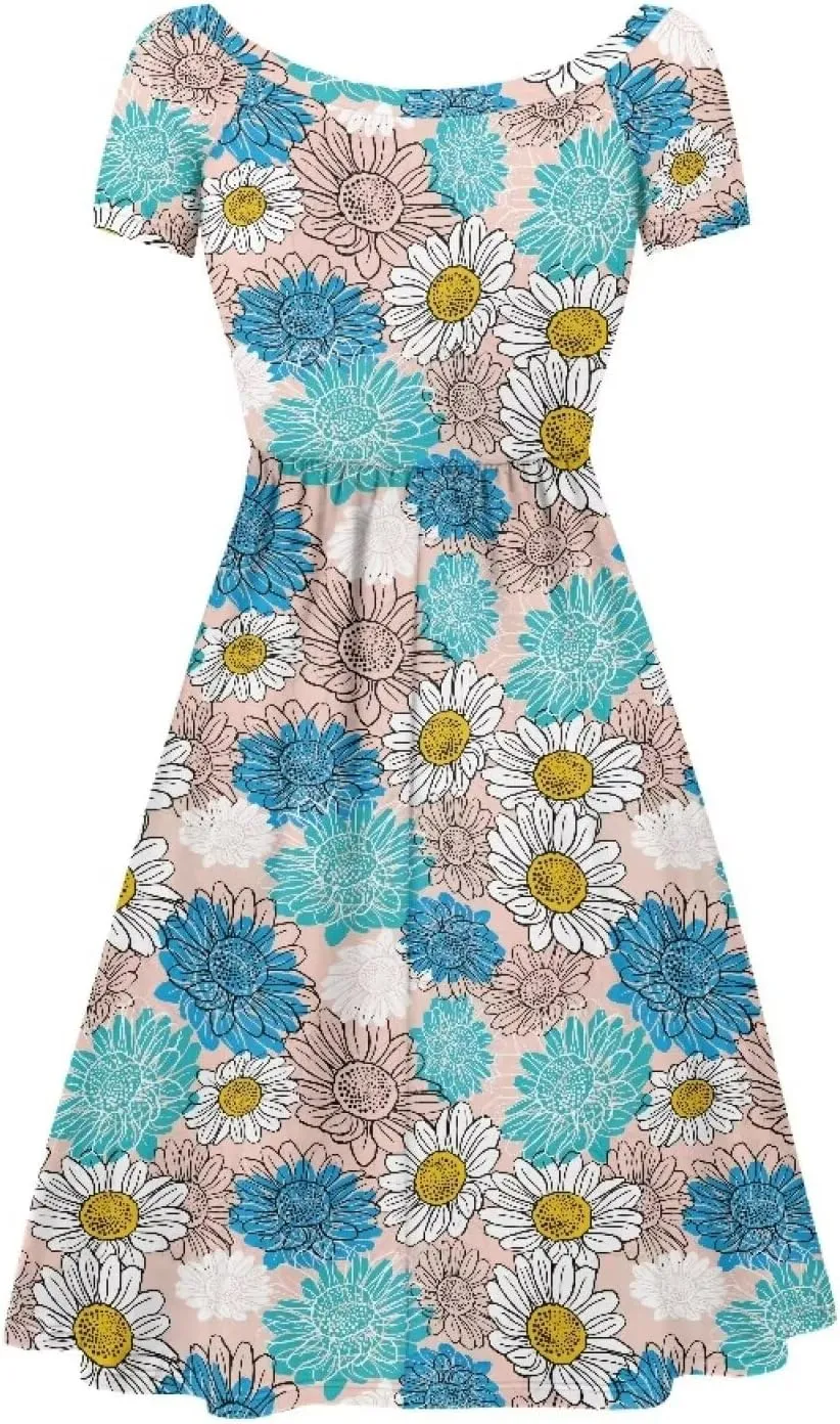 Plus Size Dress for Women Short Sleeve Midi Dress Casual Going Out Dresses XS-4XL
