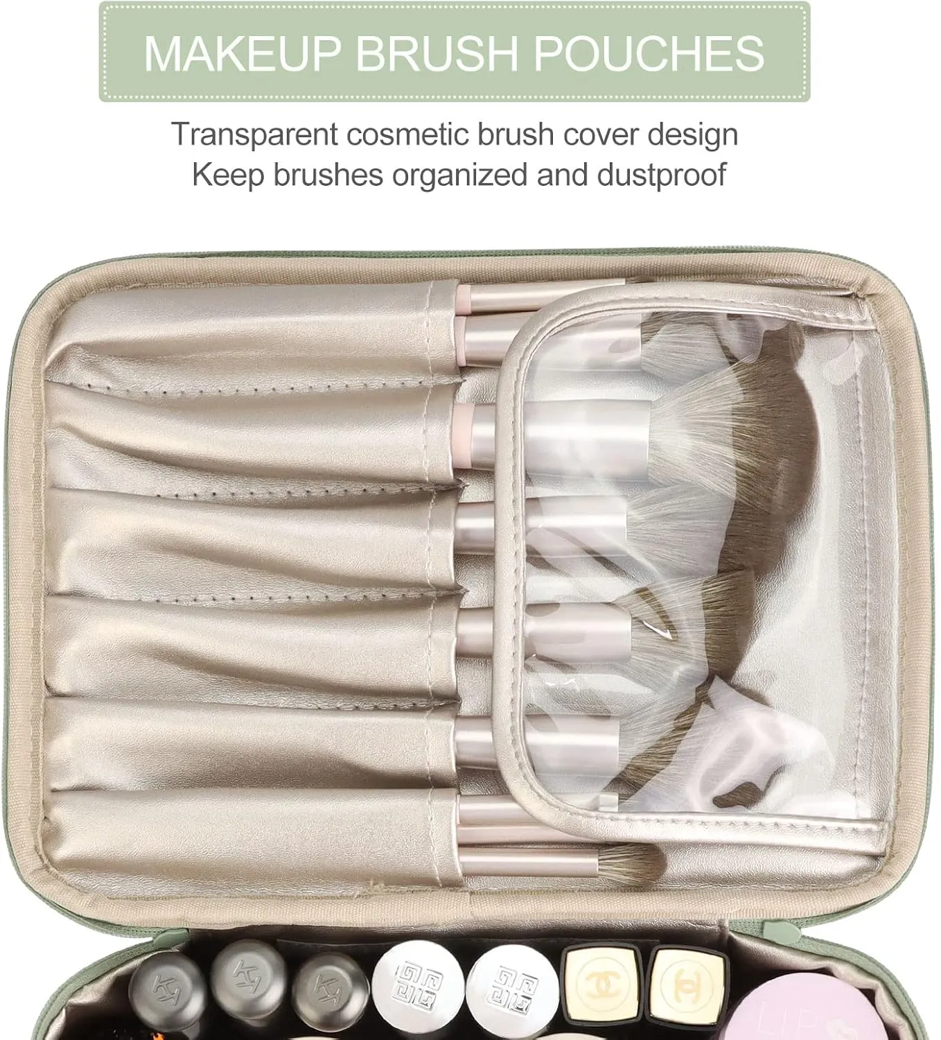 Pocmimut Makeup and Jewelry Bag,Travel Makeup Case for Women 2 in 1 Waterproof Brushes Bag for Earrings Necklaces Bracelets(Green)