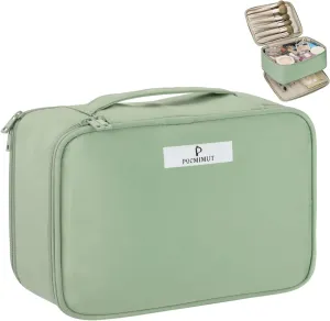 Pocmimut Makeup and Jewelry Bag,Travel Makeup Case for Women 2 in 1 Waterproof Brushes Bag for Earrings Necklaces Bracelets(Green)