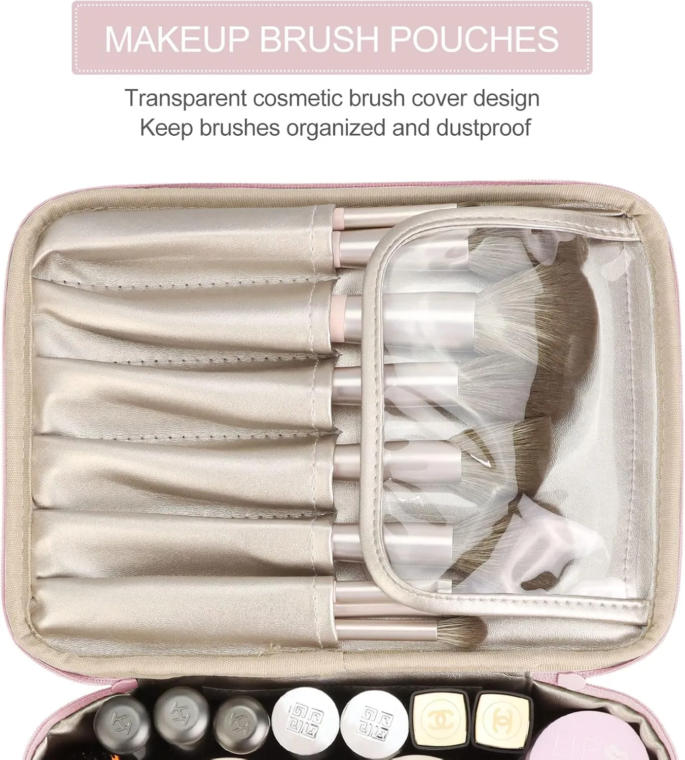 Pocmimut Makeup Bag and Jewelry Bag,Travel Makeup Case for Women 2 in 1 Waterproof Travel Make Up Case and Jewelry Bag Brushes for Earrings Necklaces Bracelets(Baby Pink)