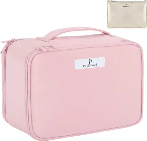 Pocmimut Makeup Bag and Jewelry Bag,Travel Makeup Case for Women 2 in 1 Waterproof Travel Make Up Case and Jewelry Bag Brushes for Earrings Necklaces Bracelets(Baby Pink)