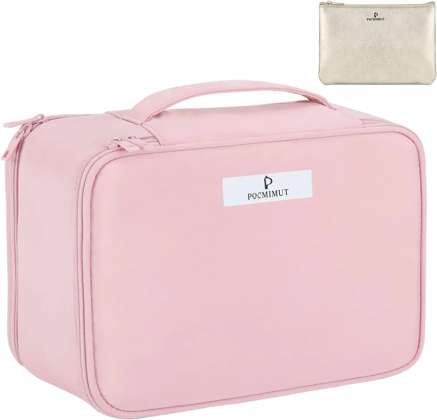 Pocmimut Makeup Bag and Jewelry Bag,Travel Makeup Case for Women 2 in 1 Waterproof Travel Make Up Case and Jewelry Bag Brushes for Earrings Necklaces Bracelets(Baby Pink)