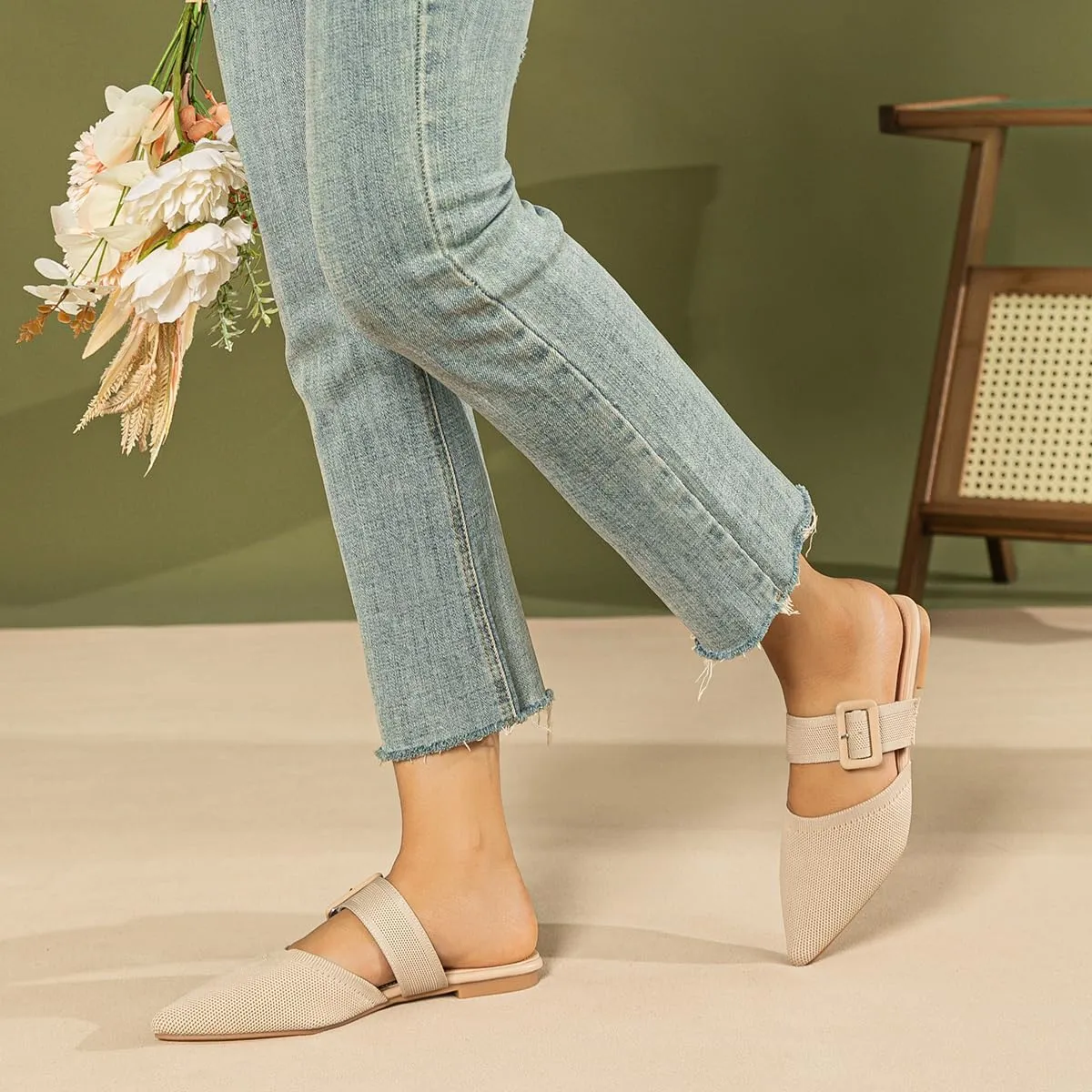 Pointed Toe Mules for Women Flats??Slip On Mules Backless??Wide Width Mules??Mule Slides Flats Sandals