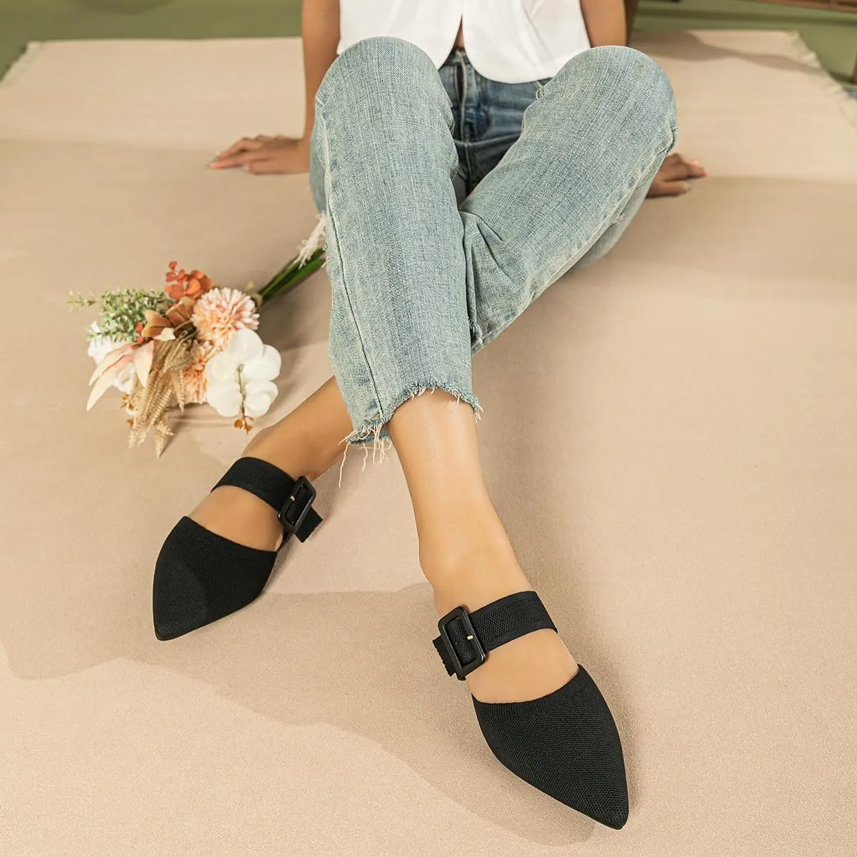 Pointed Toe Mules for Women Flats??Slip On Mules Backless??Wide Width Mules??Mule Slides Flats Sandals