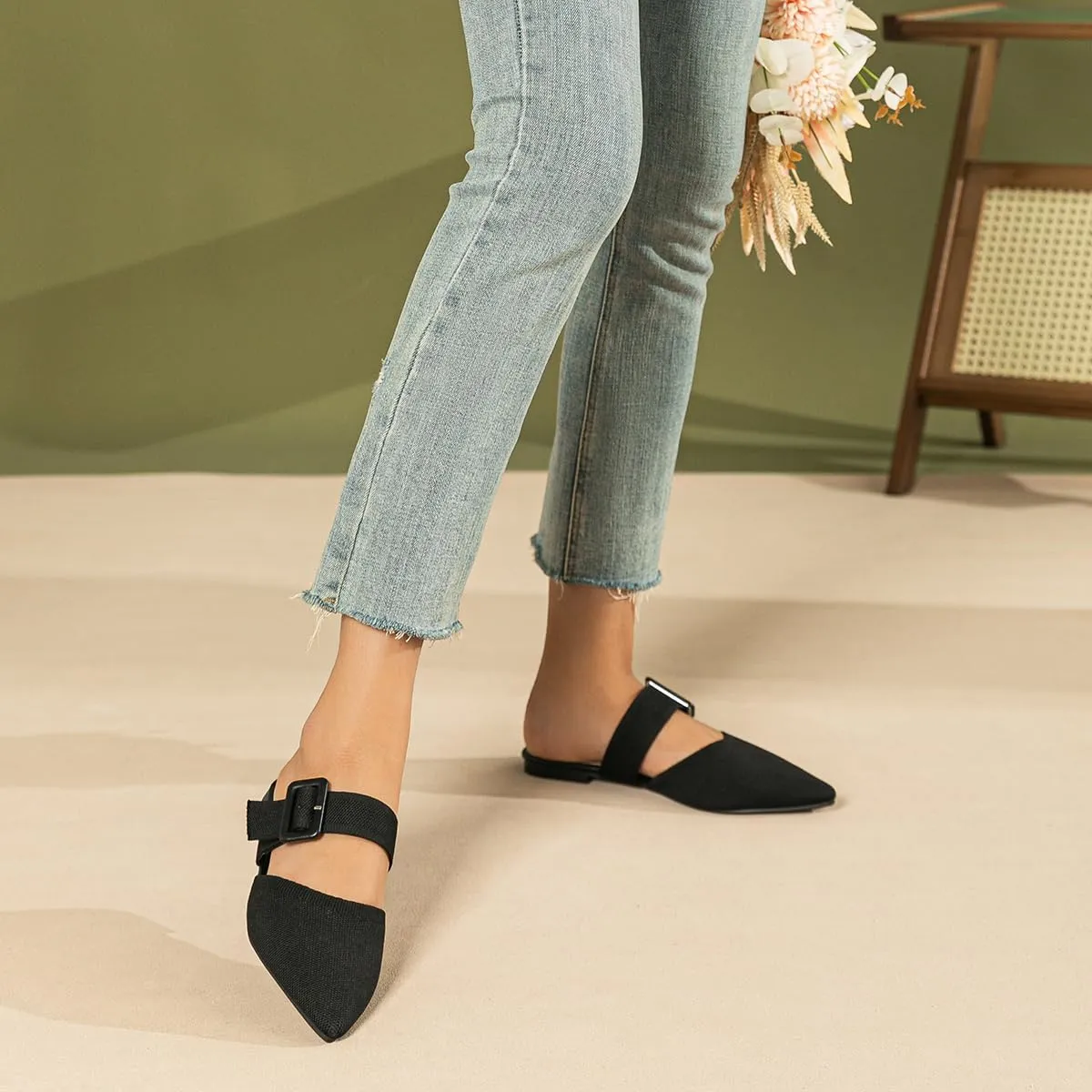 Pointed Toe Mules for Women Flats??Slip On Mules Backless??Wide Width Mules??Mule Slides Flats Sandals