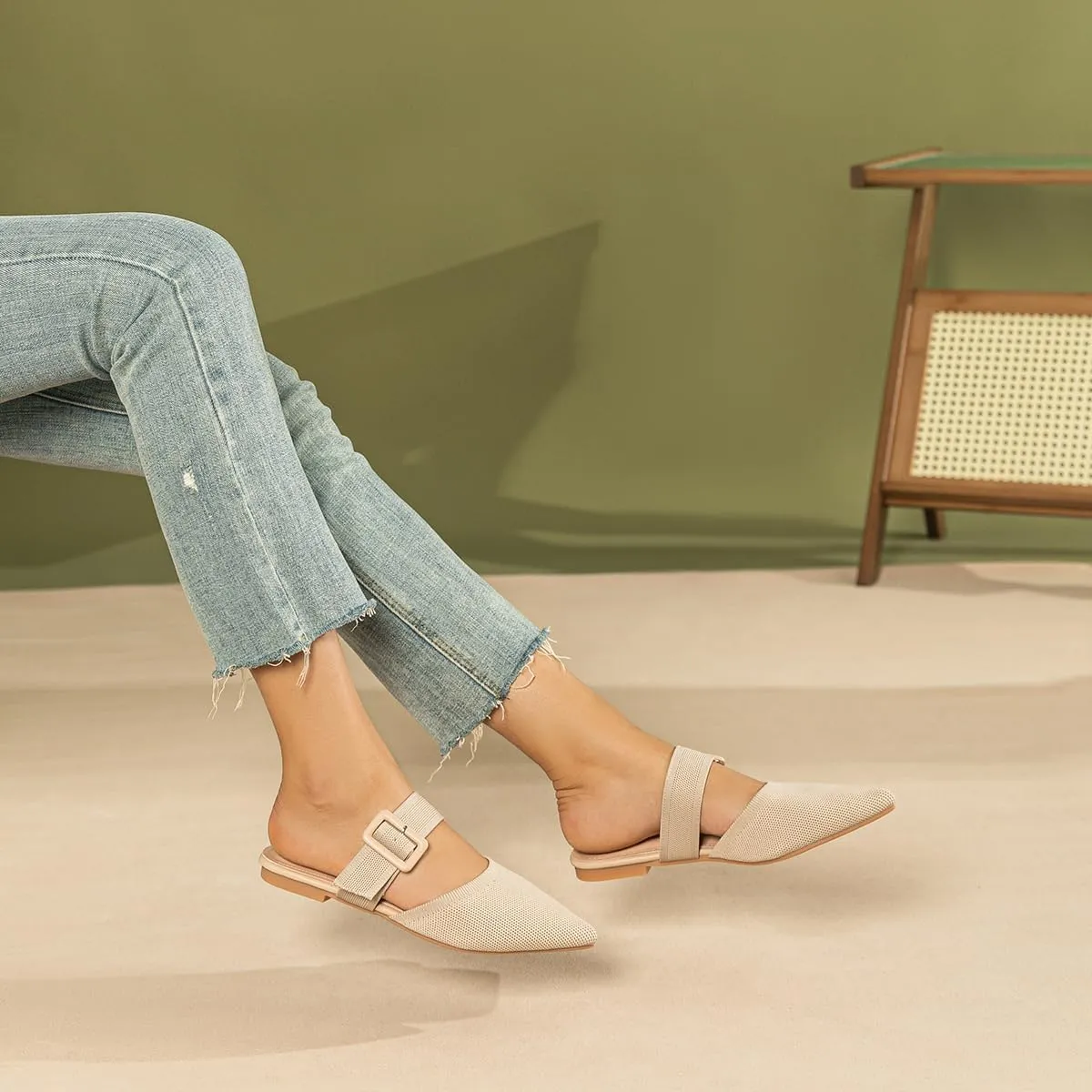 Pointed Toe Mules for Women Flats??Slip On Mules Backless??Wide Width Mules??Mule Slides Flats Sandals