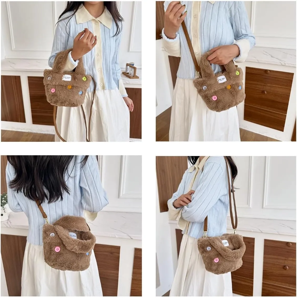 Purse Faux Fur Bags Y2k Aesthetic Accessories Y2k Bag Small Tote Bag Aesthetic Fuzzy Purses