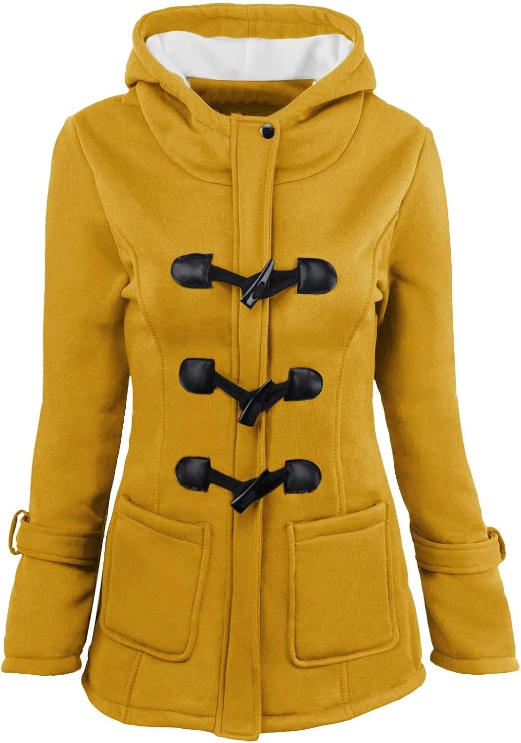 QWENTMTNTY Women Fashion Warm Fleece Coat Cute Thickened Hooded Jacket Vintage Regular Fit Duffle Coat Peacoat with Pockets
