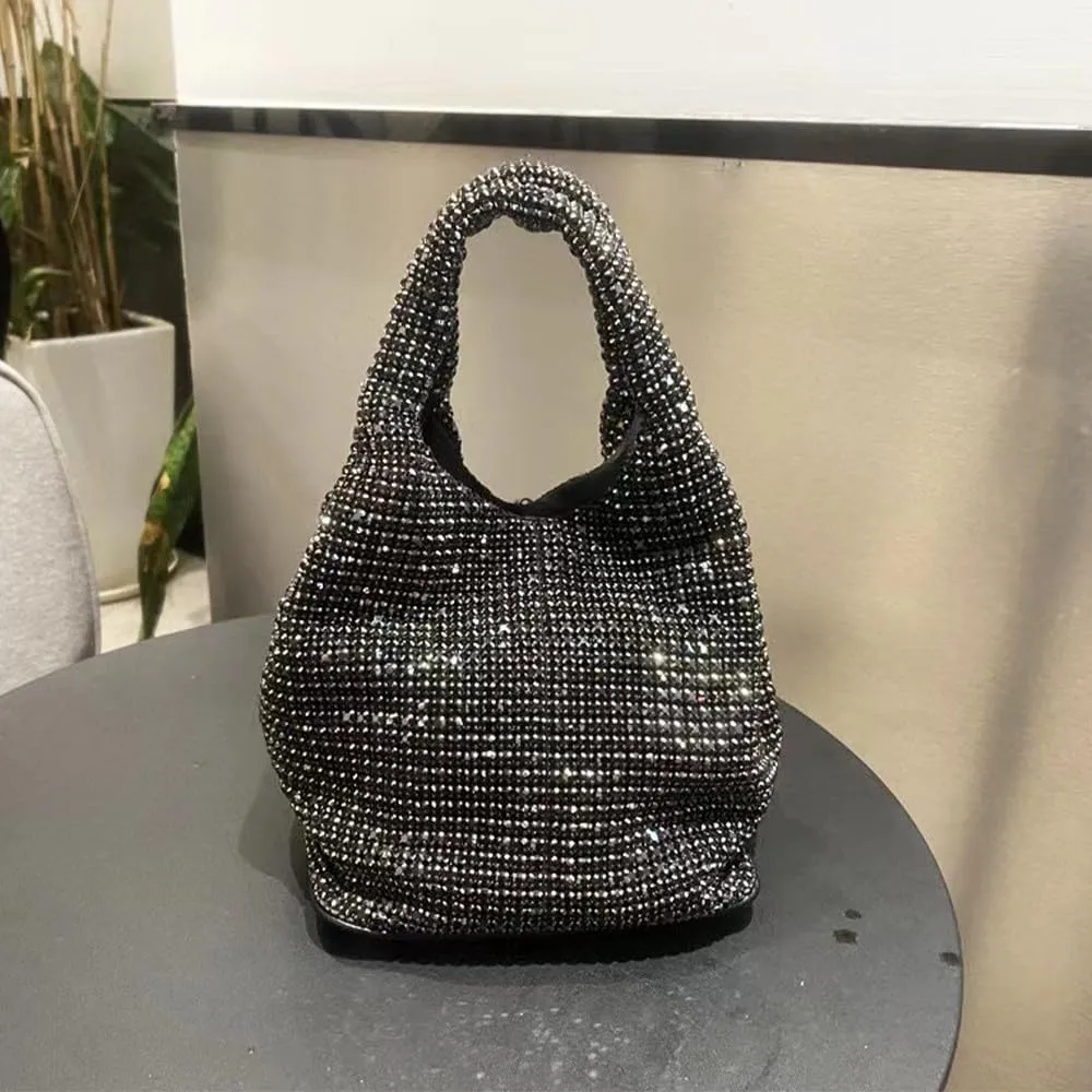 Rhinestone Purse Sparkly Bucket Bag Diamond Purses for Women Evening Prom Rhinestone Handbag Hobo Bag Wedding Black