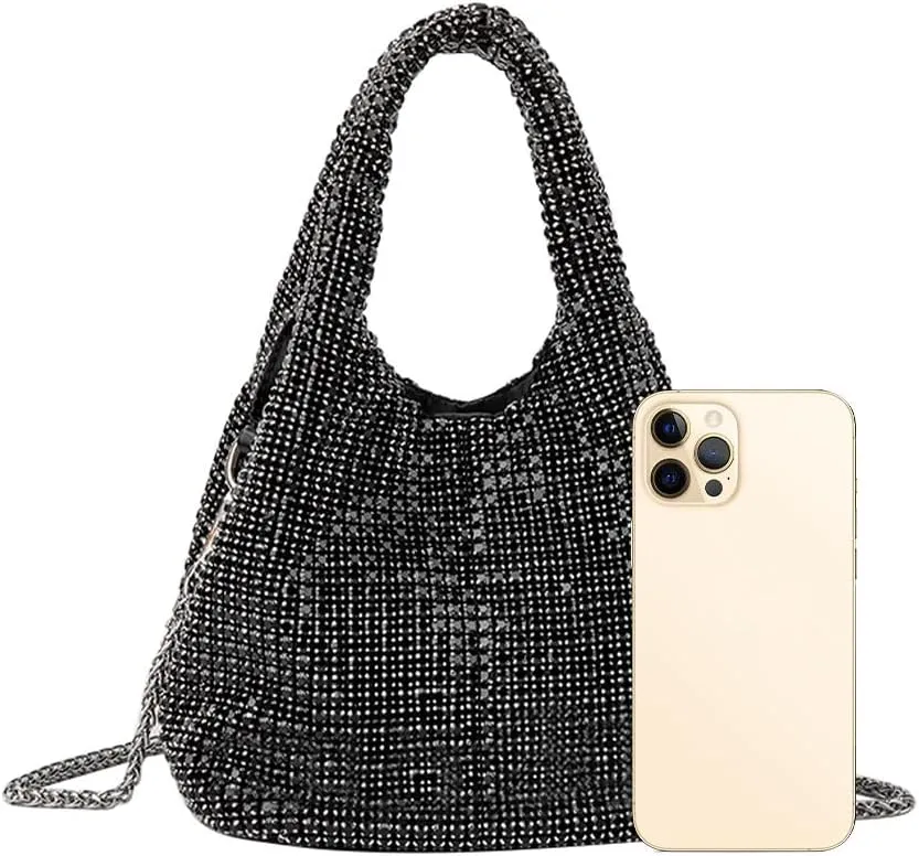 Rhinestone Purse Sparkly Bucket Bag Diamond Purses for Women Evening Prom Rhinestone Handbag Hobo Bag Wedding Black