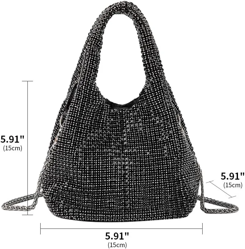 Rhinestone Purse Sparkly Bucket Bag Diamond Purses for Women Evening Prom Rhinestone Handbag Hobo Bag Wedding Black