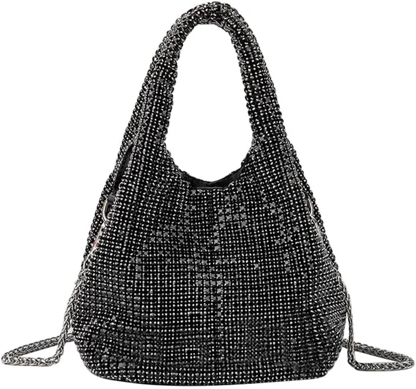 Rhinestone Purse Sparkly Bucket Bag Diamond Purses for Women Evening Prom Rhinestone Handbag Hobo Bag Wedding Black