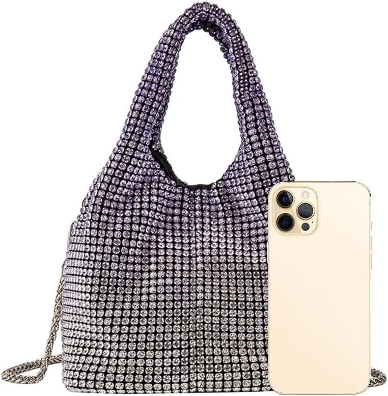Rhinestone Purse Sparkly Bucket Bag Diamond Purses for Women Evening Prom Rhinestone Handbag Hobo Bag Wedding Gradient Purple
