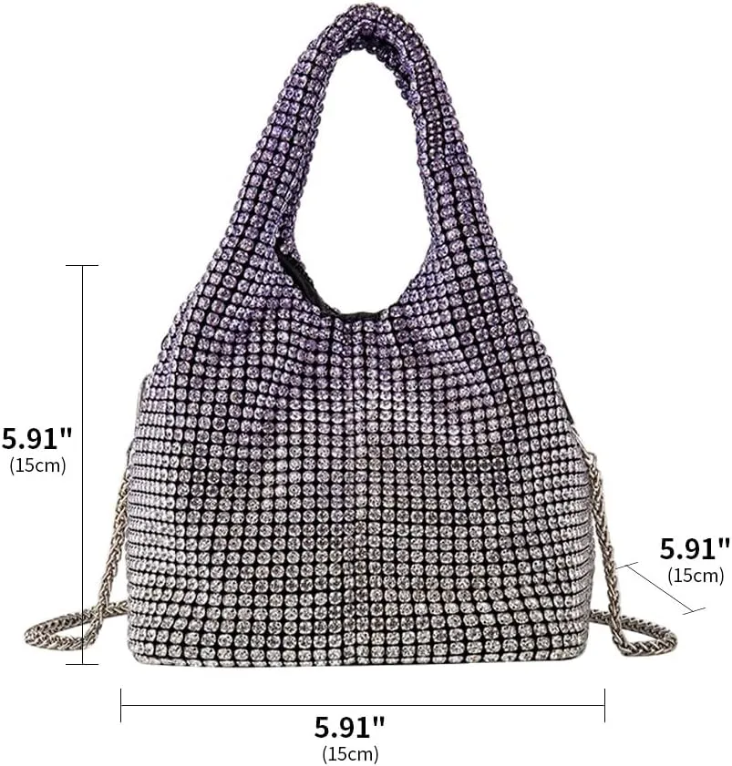 Rhinestone Purse Sparkly Bucket Bag Diamond Purses for Women Evening Prom Rhinestone Handbag Hobo Bag Wedding Gradient Purple