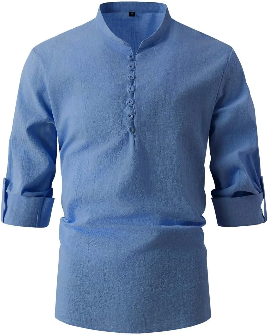 Roll Up Sleeve Shirt for Men Combat Lightweight Solid Causal Travel Tops Cotton Linen Regular Fit Fashion Half Button Shirts