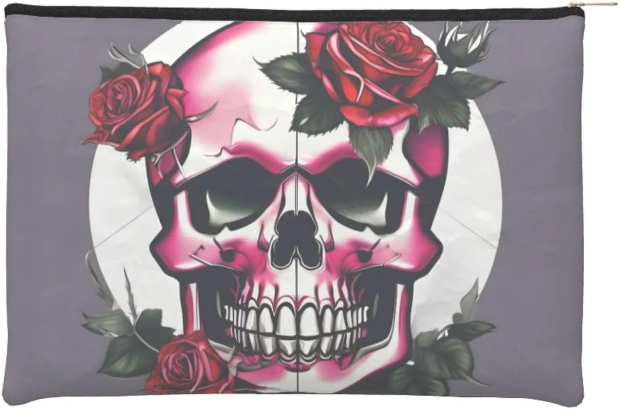 Rose Skull Paper Reusable Cosmetic Bag  Your Ultimate Organizer for Makeup Accessories, Travel Toiletries