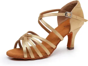 Rosefinch Women's Latin Dance Shoes Satin Professional Ballroom Salsa Practice Performance Wedding Dancing Shoes