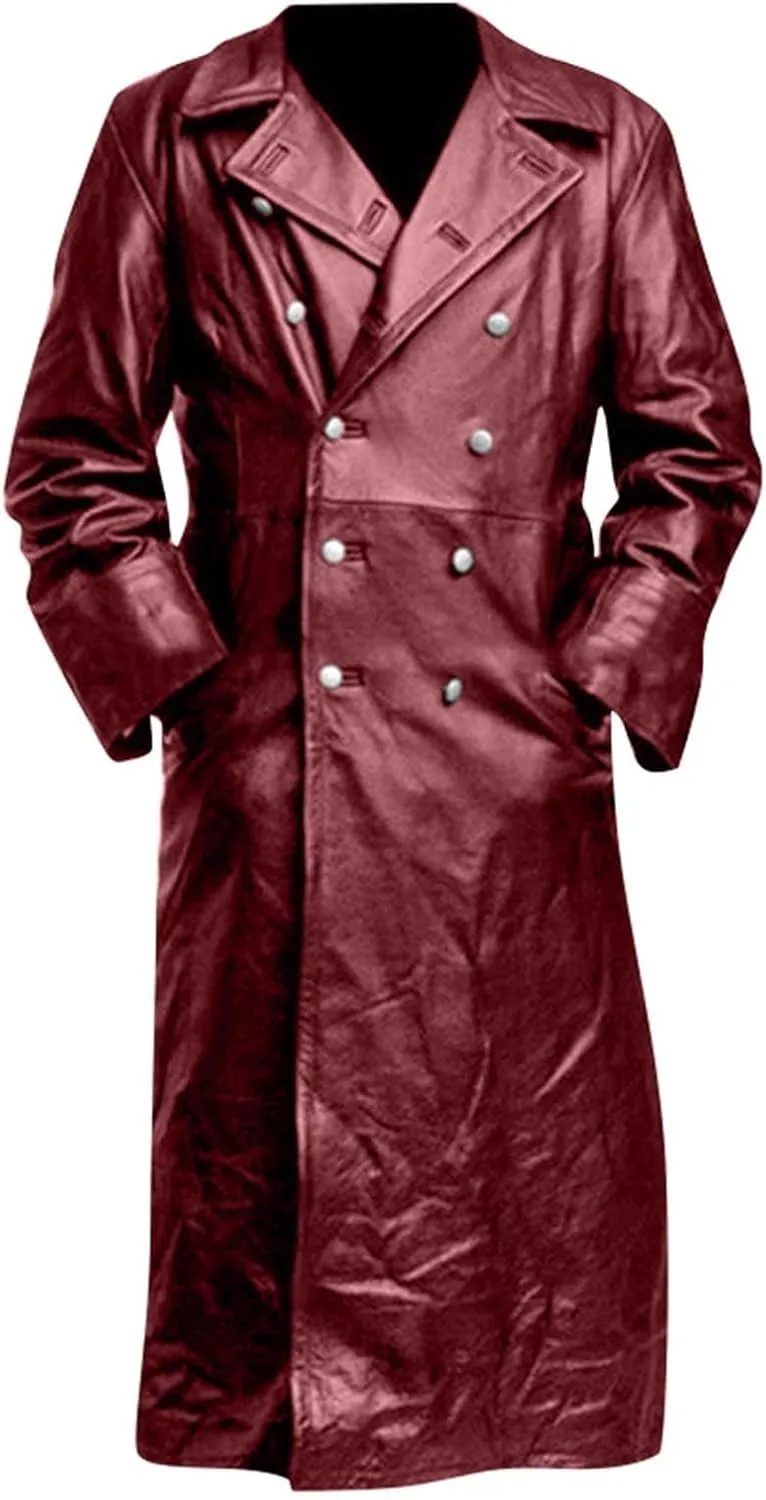RTRDE Men's Jacket Black Faux Leather Jackets Long Motorcycle Overcoat Trench Jackets, M-5XL