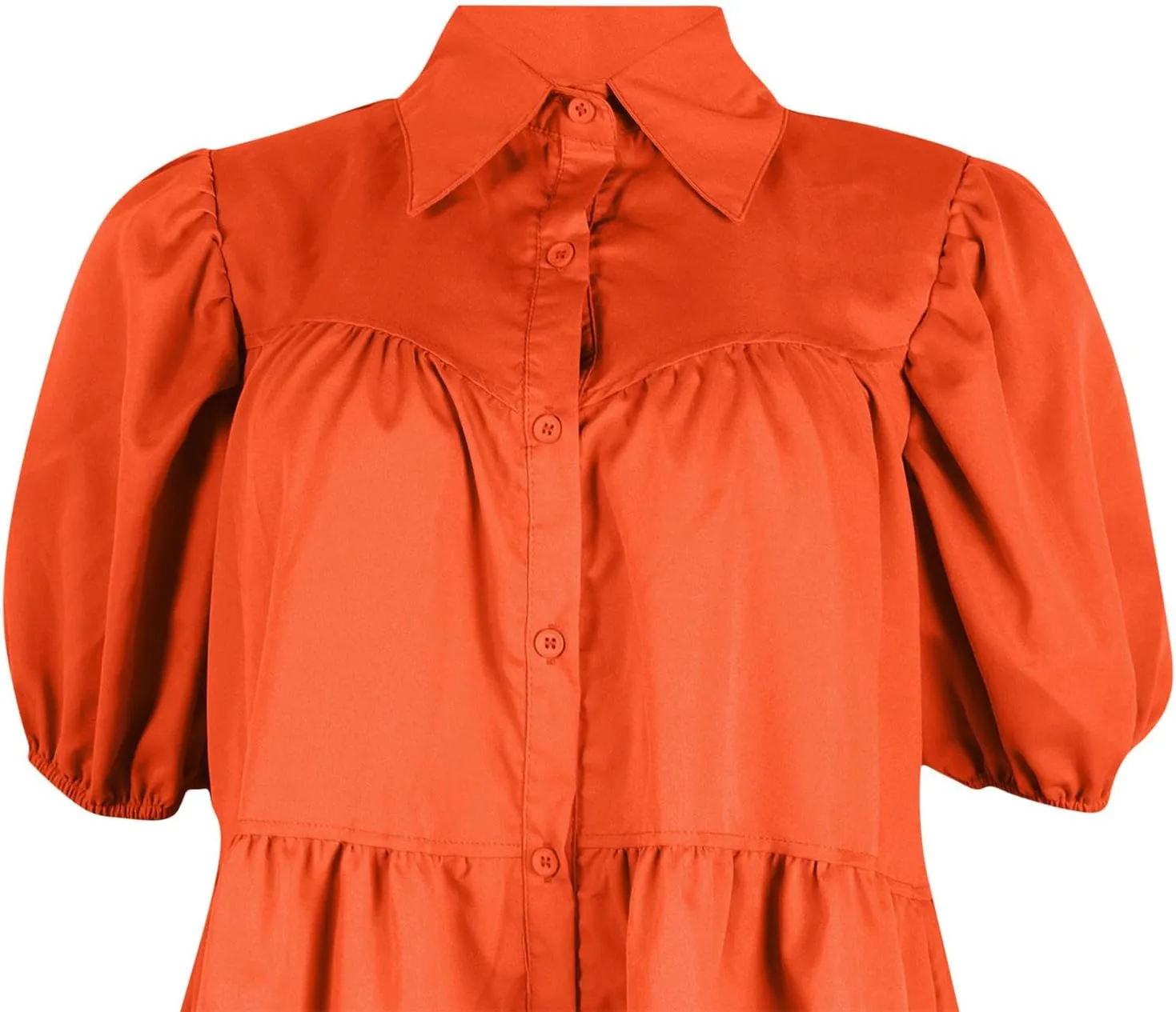 Ruffle Mini Dress for Women Plus Size Puff Sleeve Pleated Loose Dress Button Down Lapel Collar Summer Flowy Dress