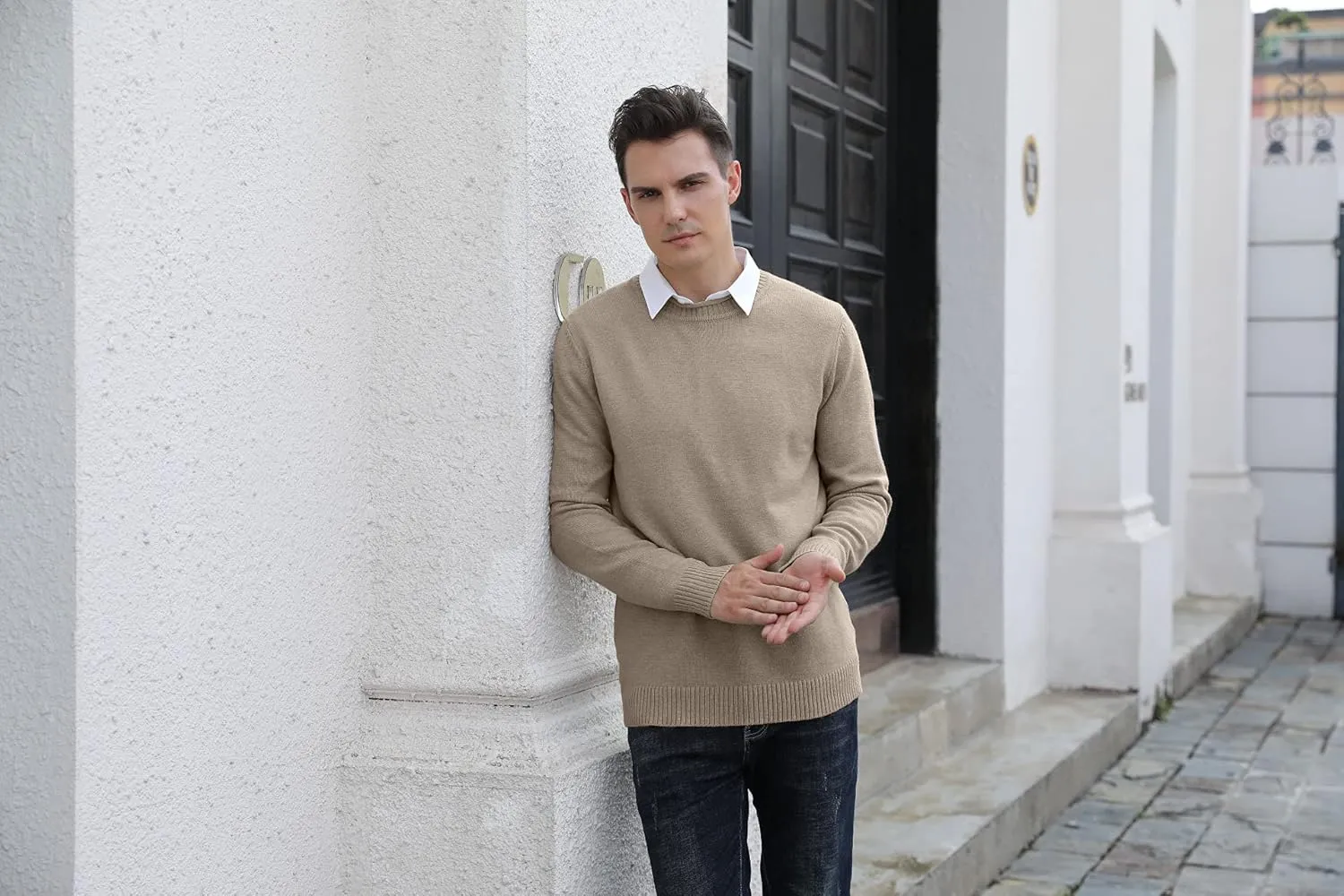 Sailwind Men's Crewneck Sweater Soft Casual Sweaters for Men Classic Pullover Sweaters with Ribbing Edge