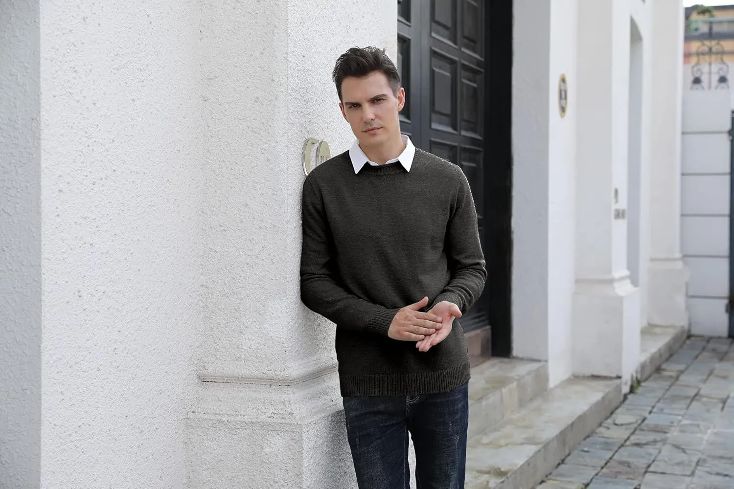 Sailwind Men's Crewneck Sweater Soft Casual Sweaters for Men Classic Pullover Sweaters with Ribbing Edge