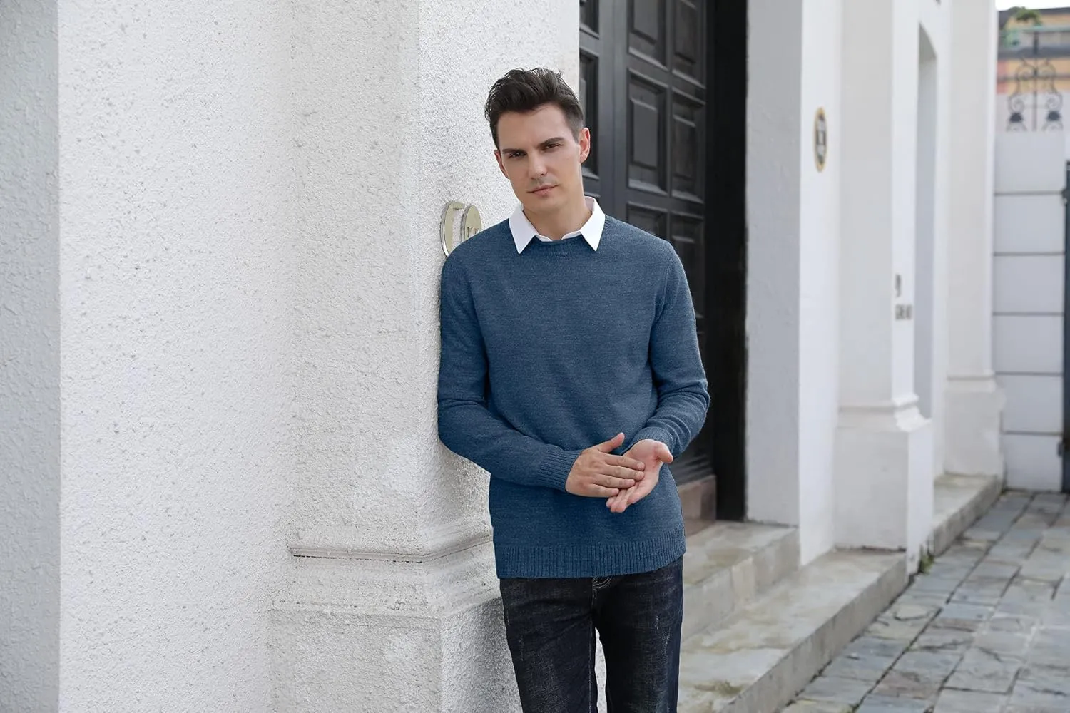 Sailwind Men's Crewneck Sweater Soft Casual Sweaters for Men Classic Pullover Sweaters with Ribbing Edge