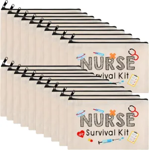 Saintrygo 20 Pieces Nurse Cosmetic Bag Nurse Survival Kit Makeup Bags Canvas Multi Purpose Zipper Pouch Practitioner Gifts for Women School Supplies
