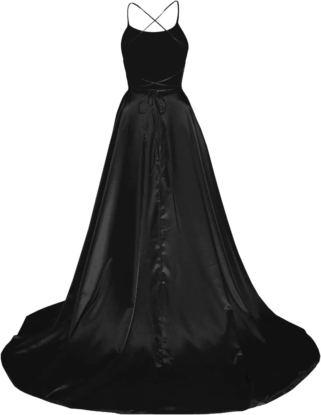 Satin Prom Dresses for Women 2025 Elegant Spaghetti Straps Formal Evening Dress Blackless Maxi Gown with Slit