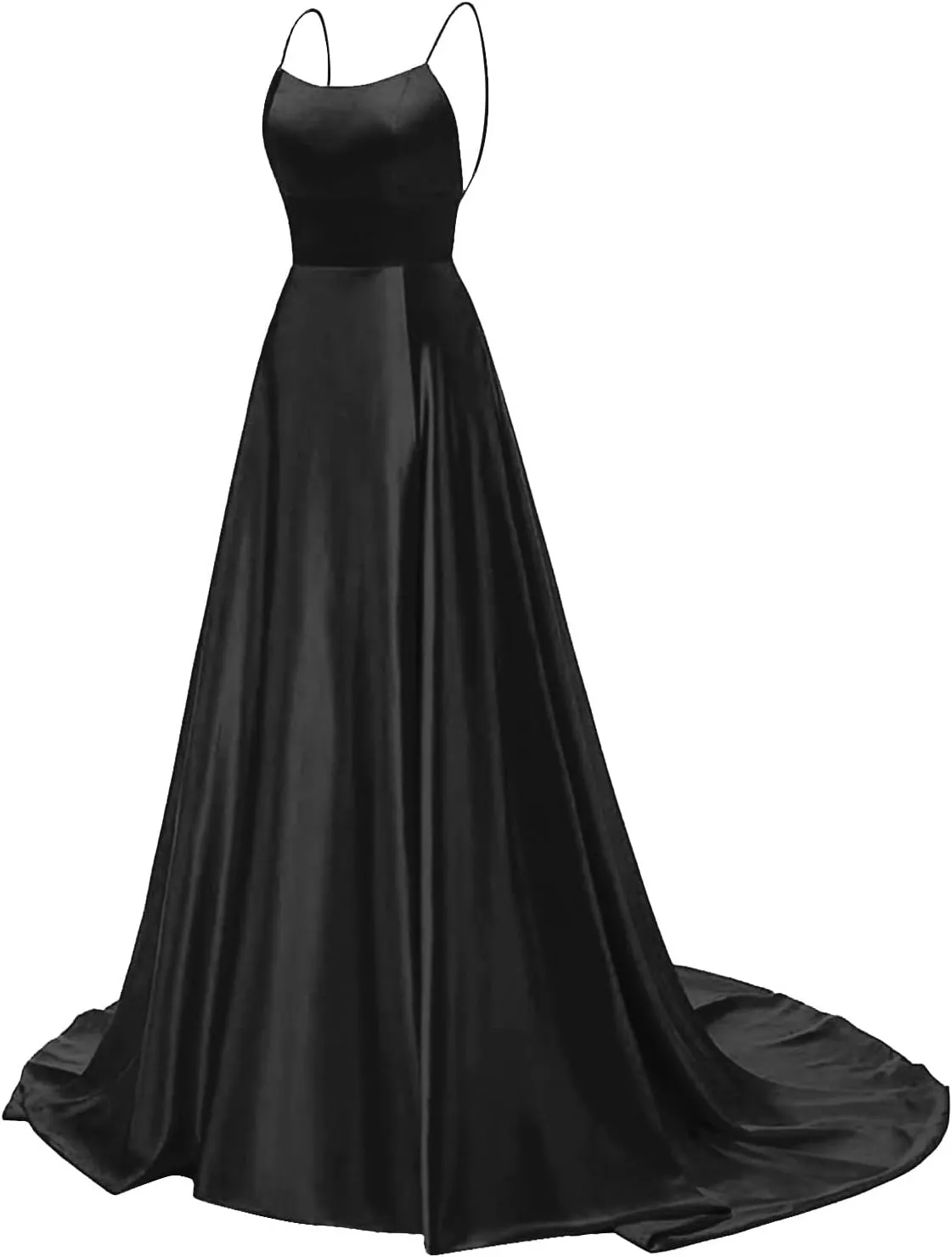 Satin Prom Dresses for Women 2025 Elegant Spaghetti Straps Formal Evening Dress Blackless Maxi Gown with Slit