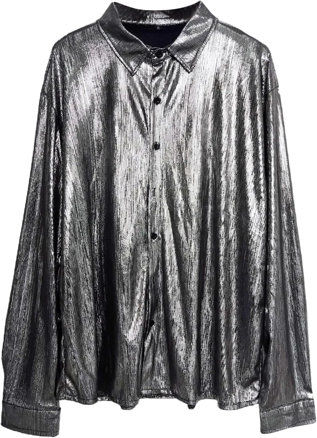 Sequin Shirts for Men Casual Button Down Glitter Mardi Gras Dress Shirt Loose Fit Long Sleeve Lightweight Lapel Blouse