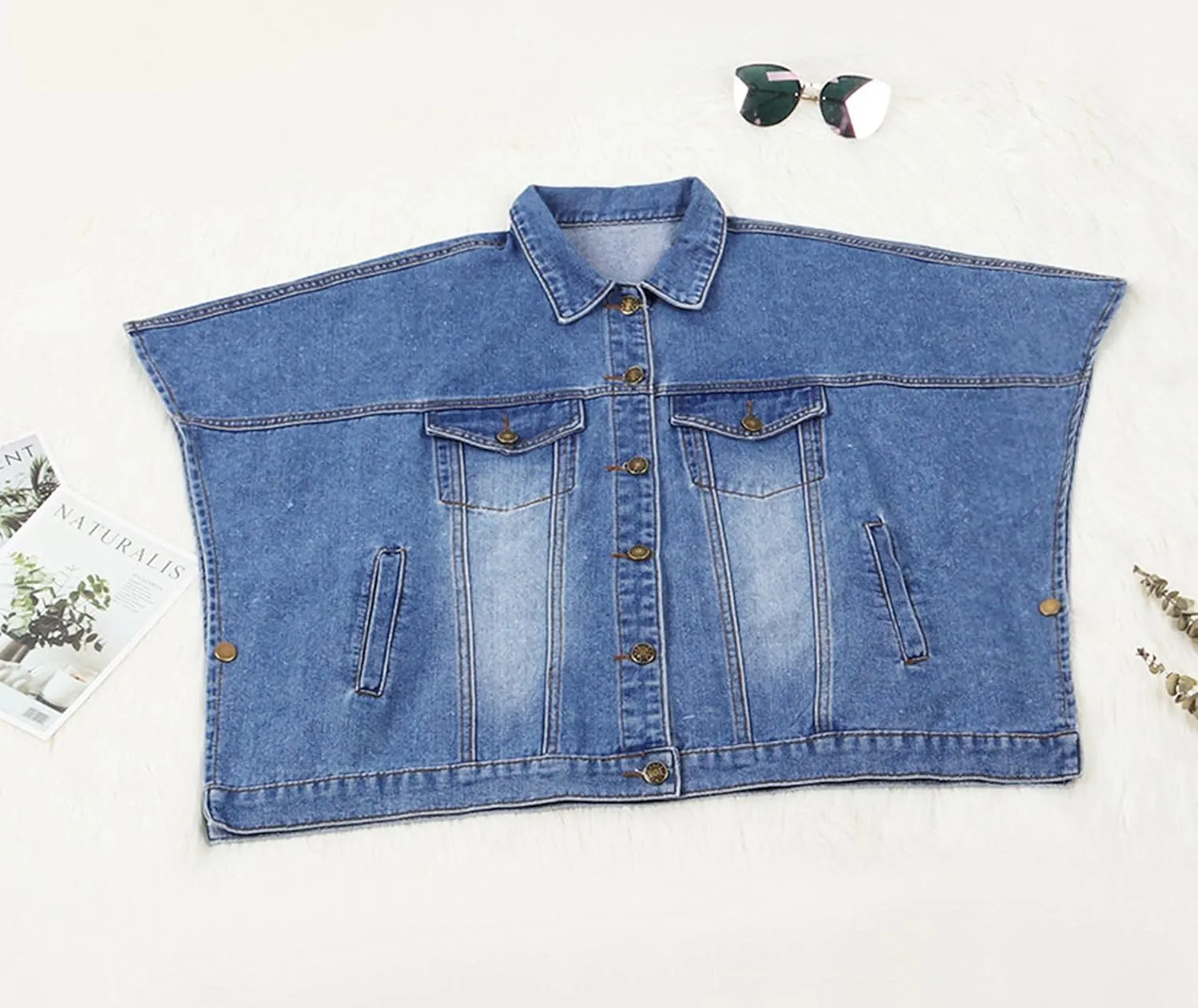 Sexyshine Women's Fashion Denim Jacket Loose Cloak Coat Jacket Washed Destroyed Denim Jackets Poncho Cape