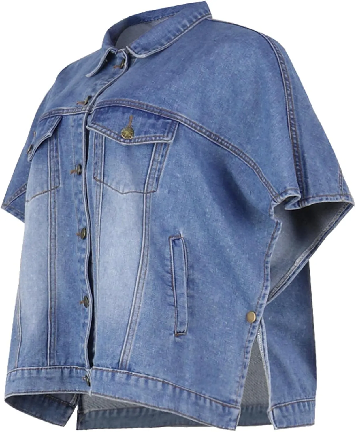 Sexyshine Women's Fashion Denim Jacket Loose Cloak Coat Jacket Washed Destroyed Denim Jackets Poncho Cape