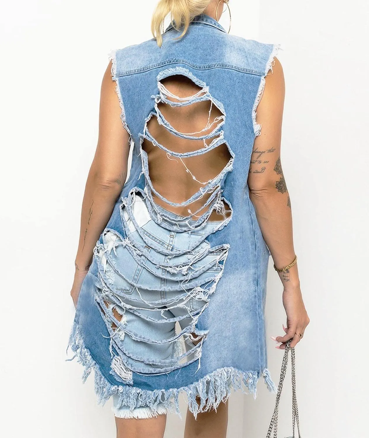 Sexyshine Women's Fashion Denim Jacket Loose Cloak Coat Jacket Washed Destroyed Denim Jackets Poncho Cape