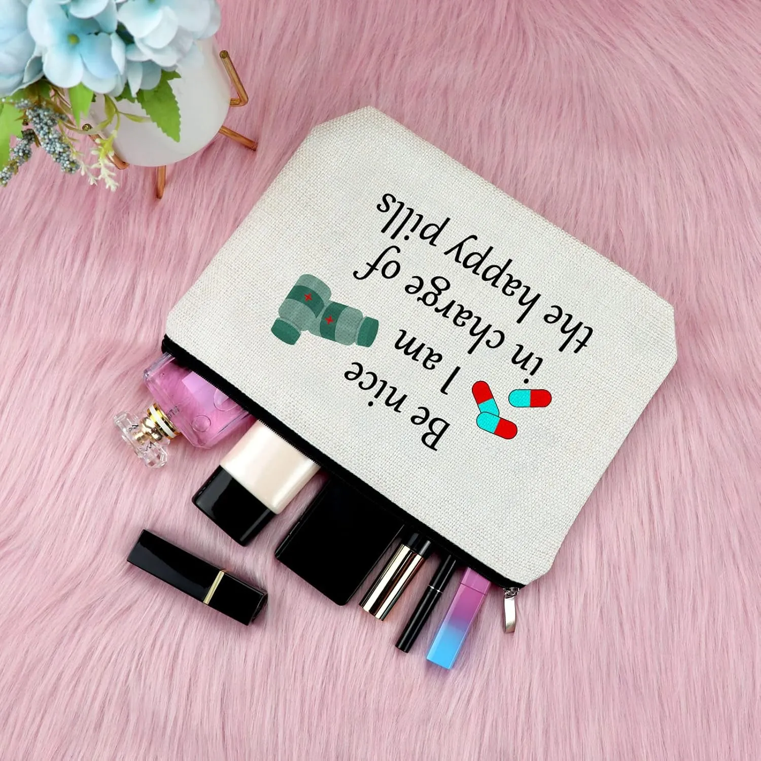 Sfodiary Pharmacy Technician Gift Makeup Bag Pharmacist Appreciation Gift Birthday Gift for Women Pharmacy Tech Gift Graduation Gift for Her Travel Cosmetic Pouch Retirement Christmas Gift