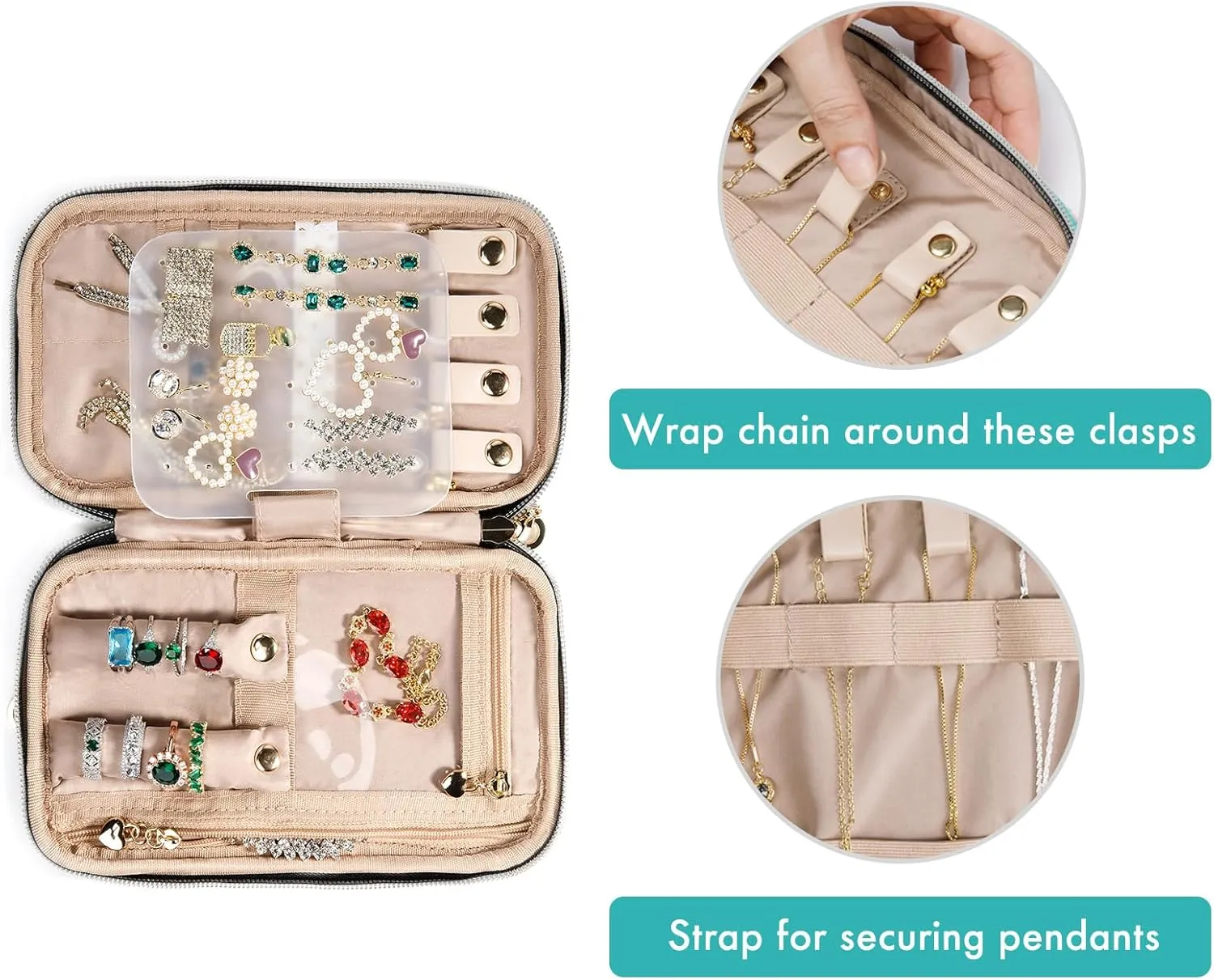 SFYBYHEART Travel Jewelry Organizer Case, Jewelry Travel Bags for Women, Small Travel Jewelry Case for Tangle-Free Earrings, Necklaces, Rings Storage, Travel Accessories, Teal