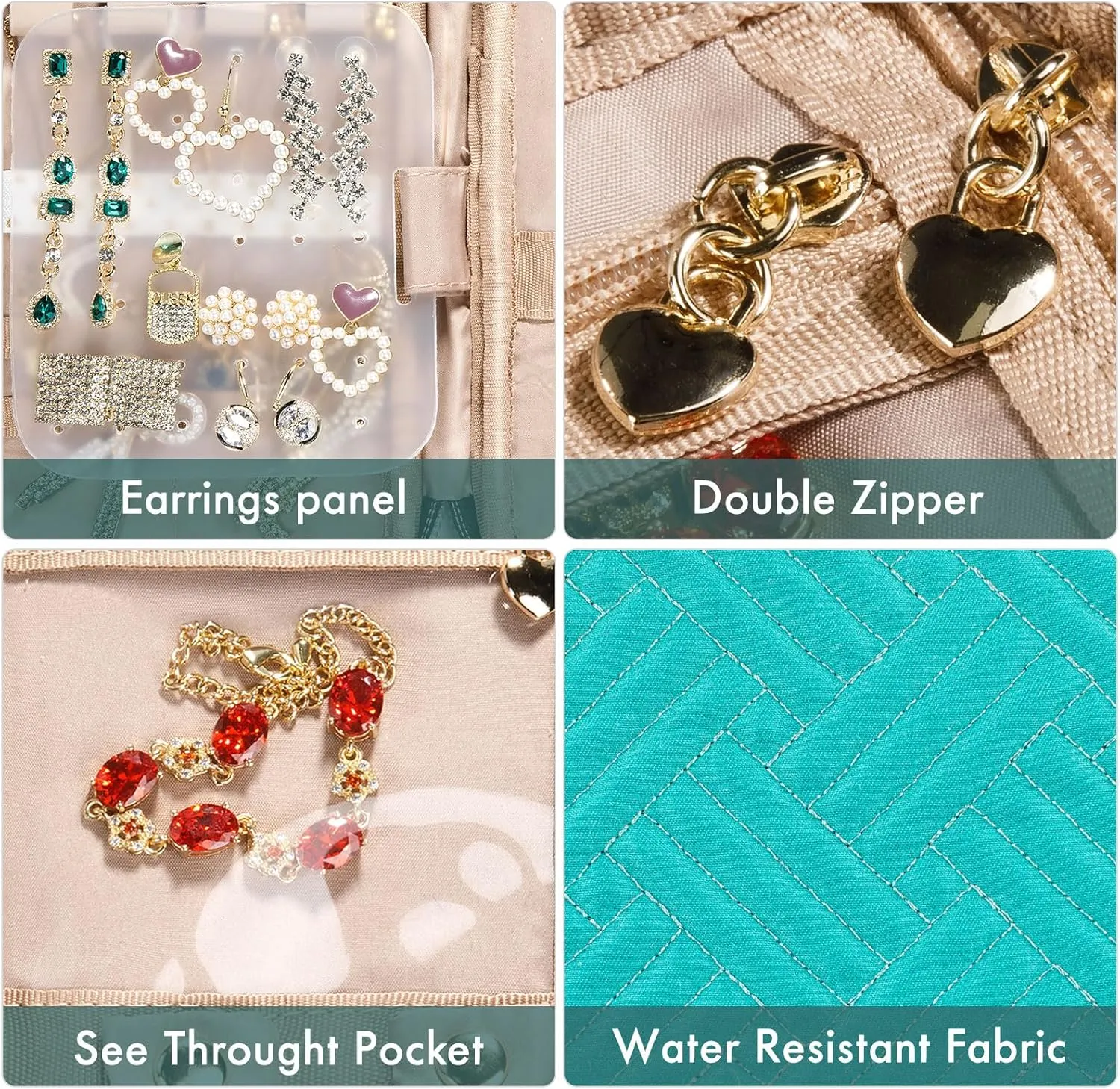 SFYBYHEART Travel Jewelry Organizer Case, Jewelry Travel Bags for Women, Small Travel Jewelry Case for Tangle-Free Earrings, Necklaces, Rings Storage, Travel Accessories, Teal